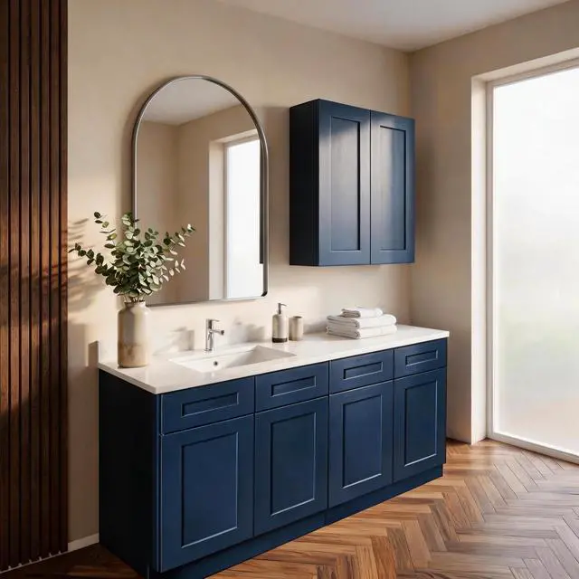 Alt view image 4 of 7 - Navy Blue Shaker 30" Solid Wood Wall Cabinet, Soft Close Hinges, Adjustable Shelves, Double Door for Kitchen,Bath,Laundry, 30Wx12Dx30H