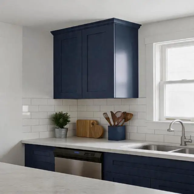 Alt view image 5 of 5 - Navy Blue Shaker 30" Solid Wood Wall Cabinet Soft-Close Hinges, Adjustable Shelves, Double Door. Ideal for Kitchen, Bath, Laundry. (30"W x 12"D x 42"H)