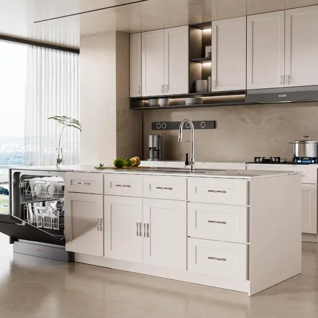 Alt view image 6 of 7 - 33 Inch White Shaker Double Door Wall Cabinet Solid Wood with 2 adjustable shelves Ready to Assemble for Kitchen,Bathroom,Laundry and Garage Storage(33"W×12"D×42"H)