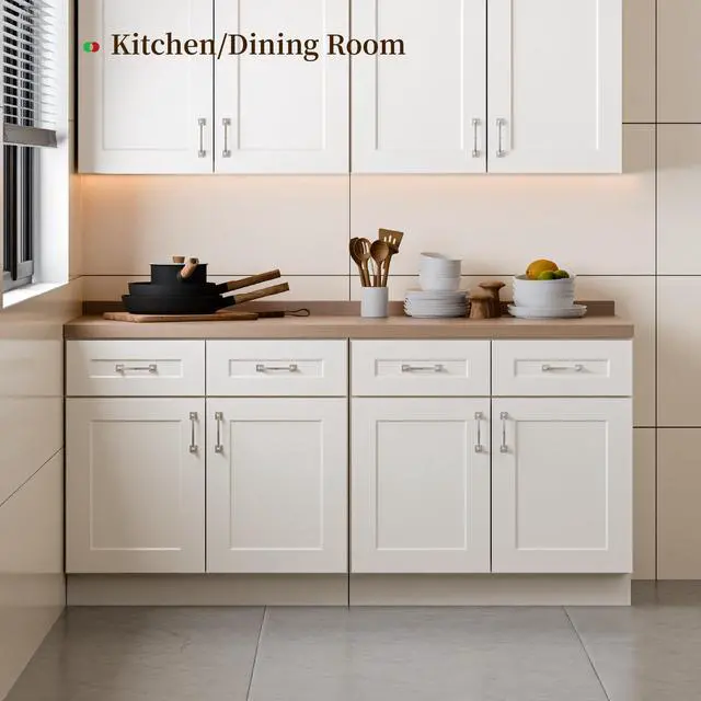 Alt view image 7 of 7 - 33 Inch White Shaker Double Door Wall Cabinet Solid Wood with 2 adjustable shelves Ready to Assemble for Kitchen,Bathroom,Laundry and Garage Storage(33"W×12"D×42"H)