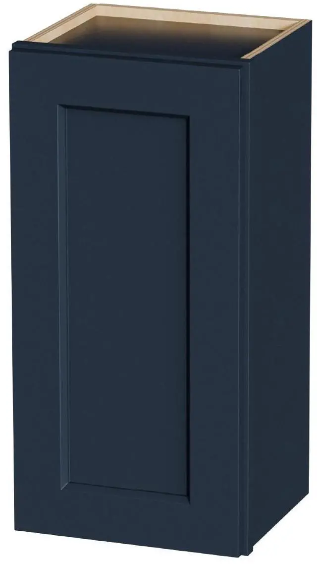 Main image of 15" Navy Blue Shaker Wall Cabinet Solid Wood with 2 Adjustable Shelves Ready-to-Assemble for Kitchen, Bathroom, Laundry, and Garage Storage (15"W×12"D×30"H)