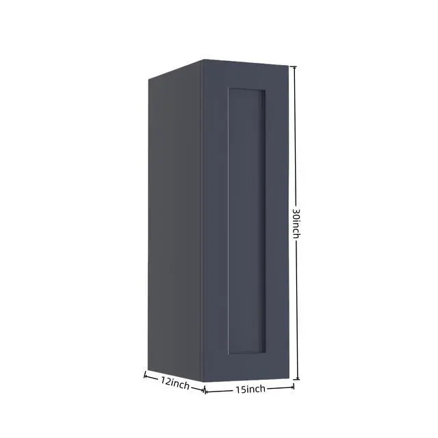 Alt view image 3 of 7 - 15" Navy Blue Shaker Wall Cabinet Solid Wood with 2 Adjustable Shelves Ready-to-Assemble for Kitchen, Bathroom, Laundry, and Garage Storage (15"W×12"D×30"H)