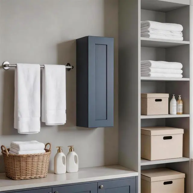 Alt view image 2 of 7 - 15" Navy Blue Shaker Wall Cabinet Solid Wood with 2 Adjustable Shelves Ready-to-Assemble for Kitchen, Bathroom, Laundry, and Garage Storage (15"W×12"D×36"H)