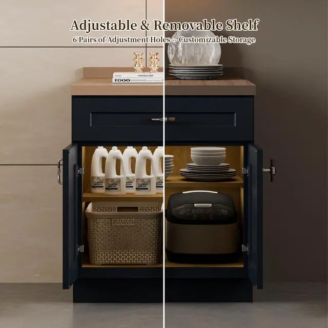 Alt view image 6 of 7 - 18" Navy Blue Shaker Wall Cabinet Solid Wood with 2 Adjustable Shelves Ready-to-Assemble for Kitchen, Bathroom, Laundry, and Garage Storage (18"W×12"D×36"H)