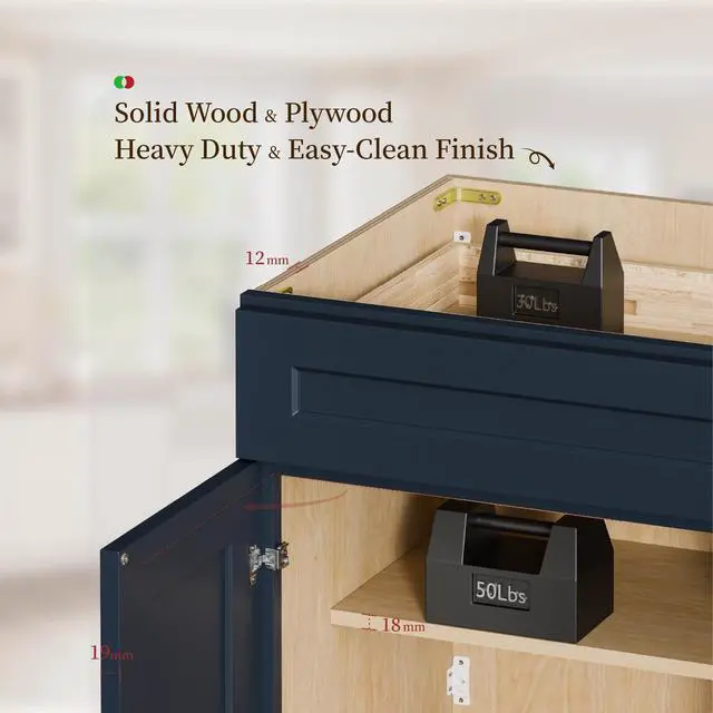 Alt view image 7 of 7 - 18" Navy Blue Shaker Wall Cabinet Solid Wood with 2 Adjustable Shelves Ready-to-Assemble for Kitchen, Bathroom, Laundry, and Garage Storage (18"W×12"D×36"H)