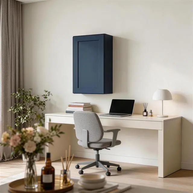 Alt view image 2 of 7 - 21" Navy Blue Shaker Wall Cabinet Solid Wood with 2 Adjustable Shelves Ready-to-Assemble for Kitchen, Bathroom, Laundry, and Garage Storage (21"W×12"D×30"H)