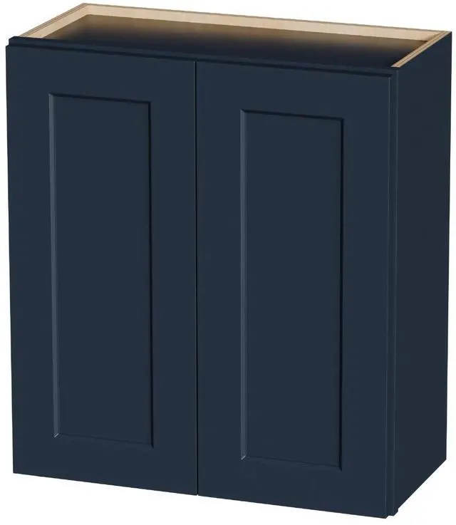 Main image of 27" Navy Blue Shaker Wall Cabinet Solid Wood with 2 Adjustable Shelves Ready-to-Assemble for Kitchen, Bathroom, Laundry, and Garage Storage (27"W×12"D×30"H)