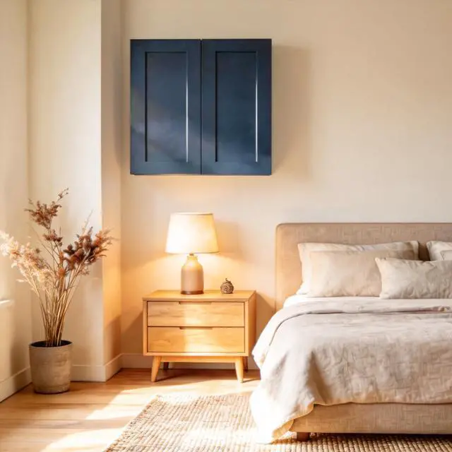 Alt view image 2 of 7 - 27" Navy Blue Shaker Wall Cabinet Solid Wood with 2 Adjustable Shelves Ready-to-Assemble for Kitchen, Bathroom, Laundry, and Garage Storage (27"W×12"D×30"H)