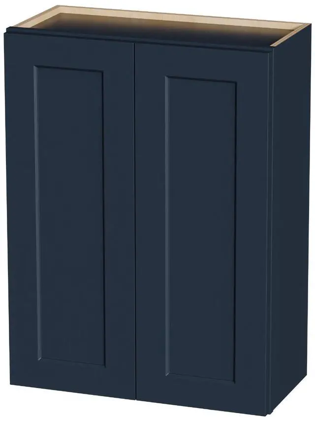 Main image of 27" Navy Blue Shaker Wall Cabinet Solid Wood with 2 Adjustable Shelves Ready-to-Assemble for Kitchen, Bathroom, Laundry, and Garage Storage (27"W×12"D×36"H)