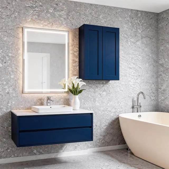 Alt view image 2 of 7 - 27" Navy Blue Shaker Wall Cabinet Solid Wood with 2 Adjustable Shelves Ready-to-Assemble for Kitchen, Bathroom, Laundry, and Garage Storage (27"W×12"D×36"H)