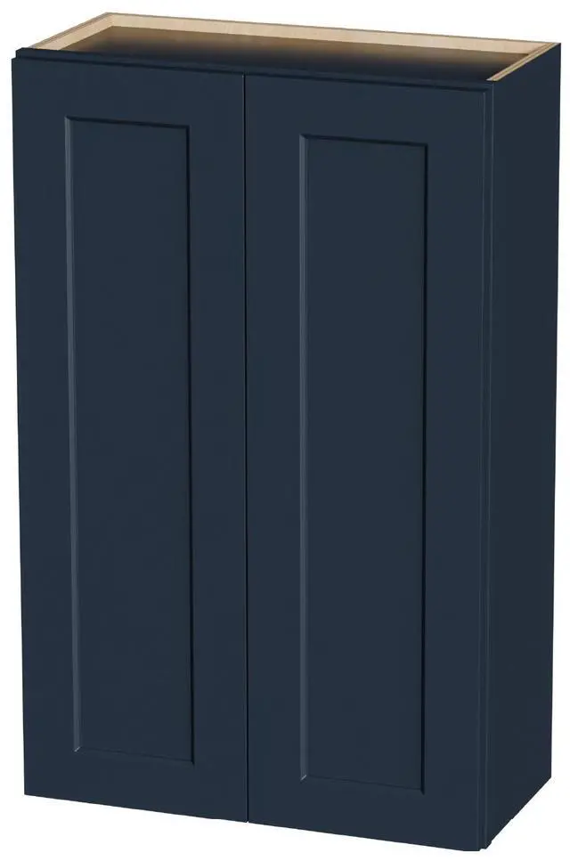 Main image of 27" Navy Blue Shaker Wall Cabinet Solid Wood with 3 Adjustable Shelves Ready-to-Assemble for Kitchen, Bathroom, Laundry, and Garage Storage (27"W×12"D×42"H)