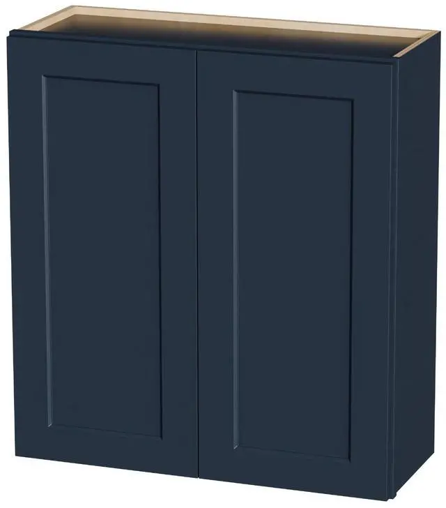 Main image of 33" Navy Blue Shaker Wall Cabinet Solid Wood with 2 Adjustable Shelves Ready-to-Assemble for Kitchen, Bathroom, Laundry, and Garage Storage (33"W×12"D×36"H)