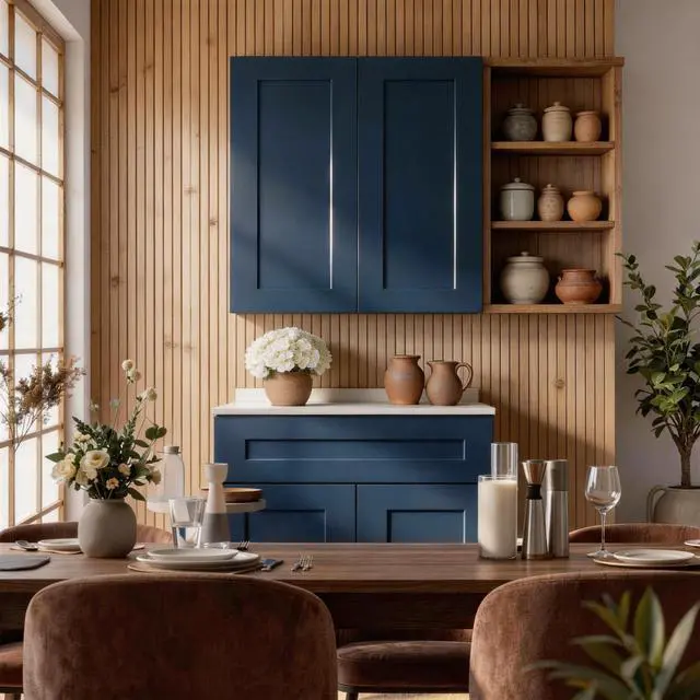 Alt view image 5 of 7 - 27" Navy Blue Shaker Wall Cabinet Solid Wood with 3 Adjustable Shelves Ready-to-Assemble for Kitchen, Bathroom, Laundry, and Garage Storage (27"W×12"D×42"H)