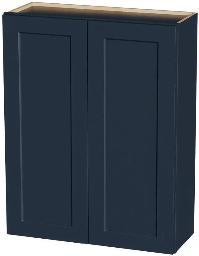 Main image of 33" Navy Blue Shaker Wall Cabinet Solid Wood with 3 Adjustable Shelves Ready-to-Assemble for Kitchen, Bathroom, Laundry, and Garage Storage (33"W×12"D×42"H)