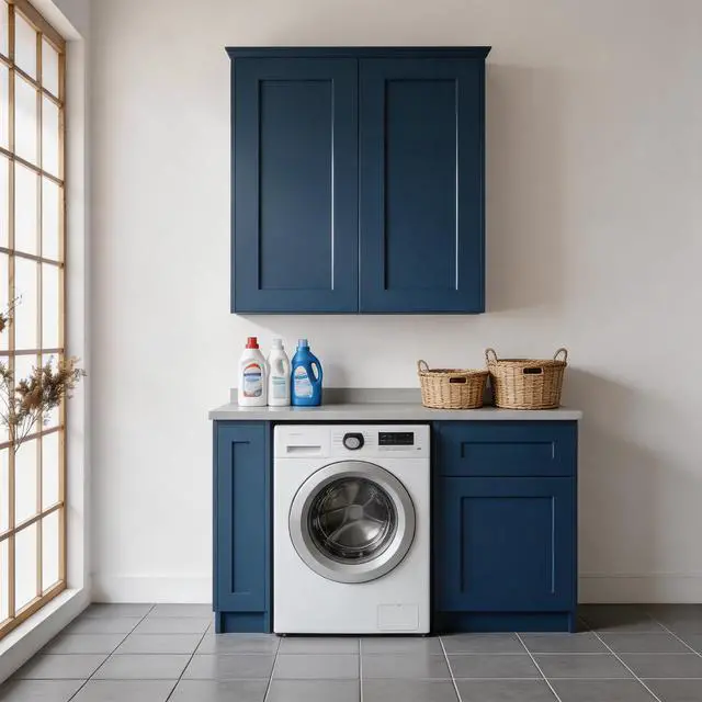Alt view image 5 of 7 - 27" Navy Blue Shaker Wall Cabinet Solid Wood with 2 Adjustable Shelves Ready-to-Assemble for Kitchen, Bathroom, Laundry, and Garage Storage (27"W×12"D×30"H)