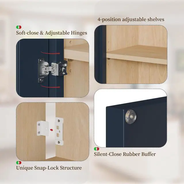 Alt view image 5 of 7 - 18" Navy Blue Shaker Wall Cabinet Solid Wood with 2 Adjustable Shelves Ready-to-Assemble for Kitchen, Bathroom, Laundry, and Garage Storage (18"W×12"D×36"H)
