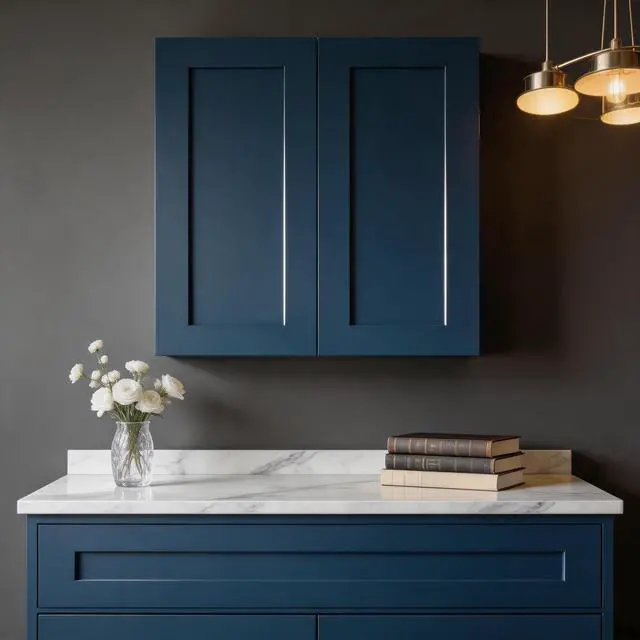 Alt view image 6 of 7 - 27" Navy Blue Shaker Wall Cabinet Solid Wood with 2 Adjustable Shelves Ready-to-Assemble for Kitchen, Bathroom, Laundry, and Garage Storage (27"W×12"D×30"H)