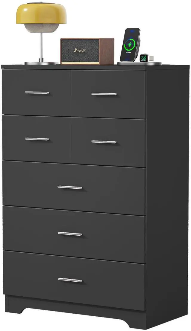 Main image of Wooden 7-Drawer Storage Cabinet with Built-In Outlet Durable Organizer for Bedroom, Living Room, and Office