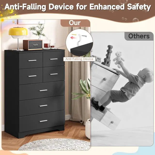 Alt view image 6 of 7 - Wooden 7-Drawer Storage Cabinet with Built-In Outlet Durable Organizer for Bedroom, Living Room, and Office