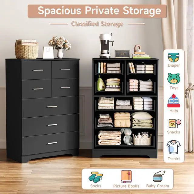 Alt view image 5 of 7 - Wooden 7-Drawer Storage Cabinet with Built-In Outlet Durable Organizer for Bedroom, Living Room, and Office