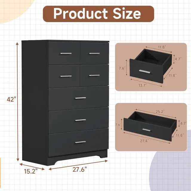 Alt view image 2 of 7 - Wooden 7-Drawer Storage Cabinet with Built-In Outlet Durable Organizer for Bedroom, Living Room, and Office