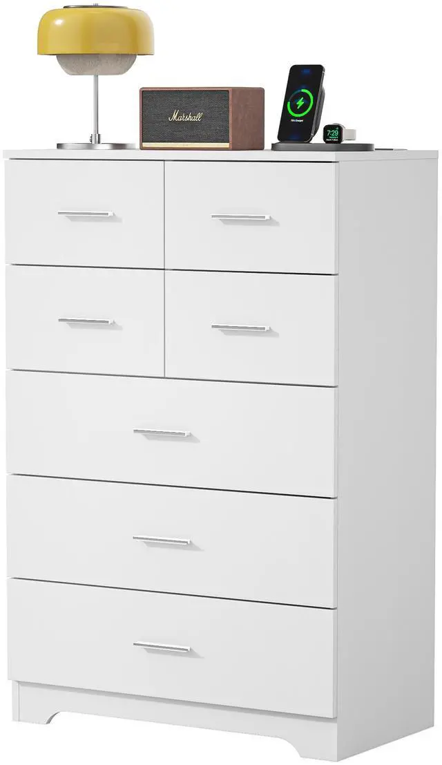 Main image of Wooden 7-Drawer Storage Cabinet with Built-In Outlet Durable Organizer for Bedroom, Living Room, and Office