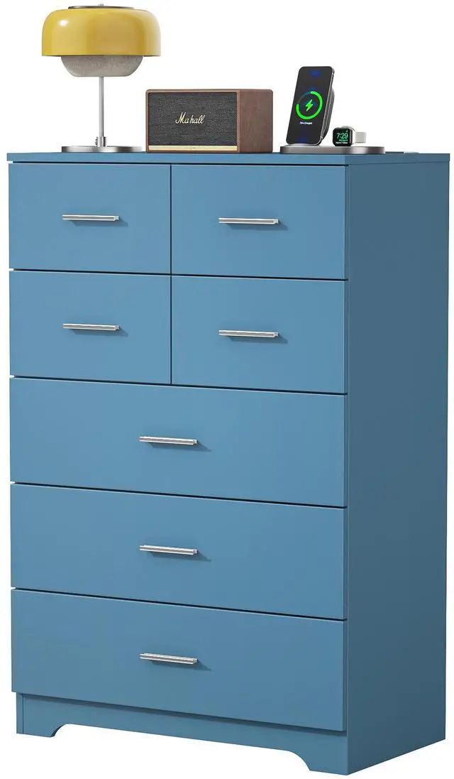 Main image of Wooden 7-Drawer Storage Cabinet with Built-In Outlet Durable Organizer for Bedroom, Living Room, and Office