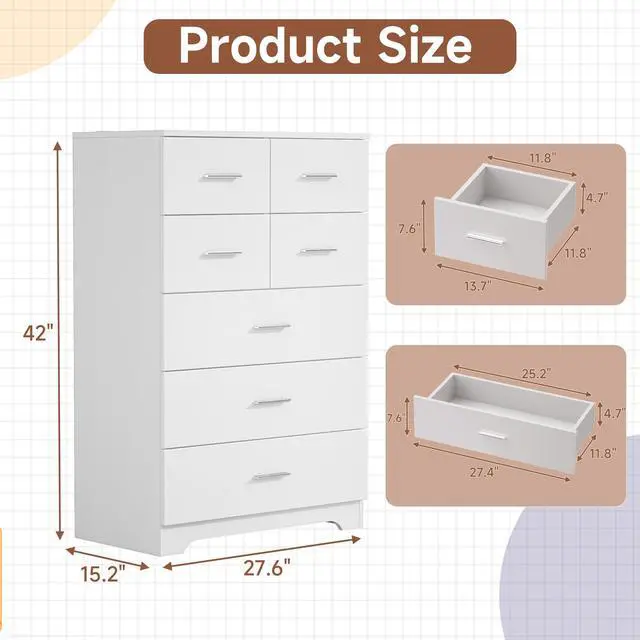 Alt view image 4 of 7 - Wooden 7-Drawer Storage Cabinet with Built-In Outlet Durable Organizer for Bedroom, Living Room, and Office