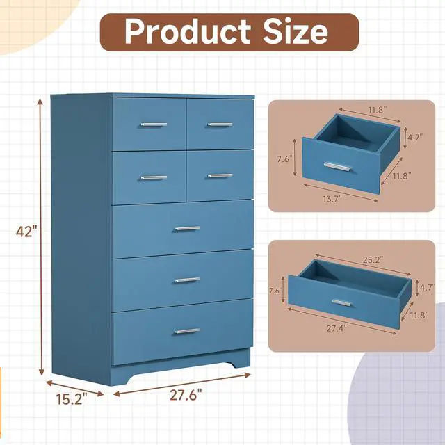 Alt view image 4 of 7 - Wooden 7-Drawer Storage Cabinet with Built-In Outlet Durable Organizer for Bedroom, Living Room, and Office