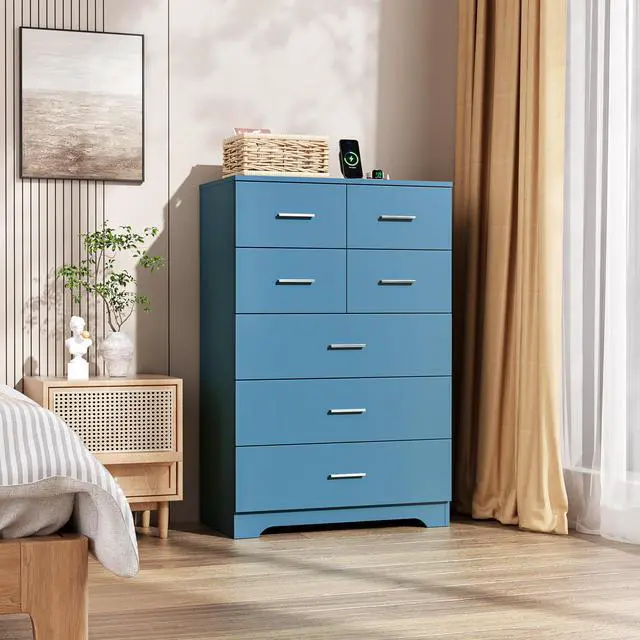 Alt view image 5 of 7 - Wooden 7-Drawer Storage Cabinet with Built-In Outlet Durable Organizer for Bedroom, Living Room, and Office