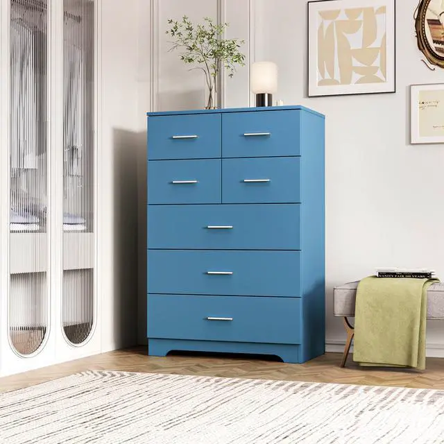 Alt view image 6 of 7 - Wooden 7-Drawer Storage Cabinet with Built-In Outlet Durable Organizer for Bedroom, Living Room, and Office