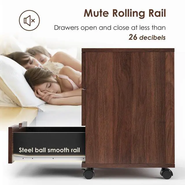 Alt view image 4 of 7 - 3-Drawer Vertical Filing Cabinet Rolling Wood Mobile File Cabinets Under Desk for Home Office with Casters (Fully Assembled)