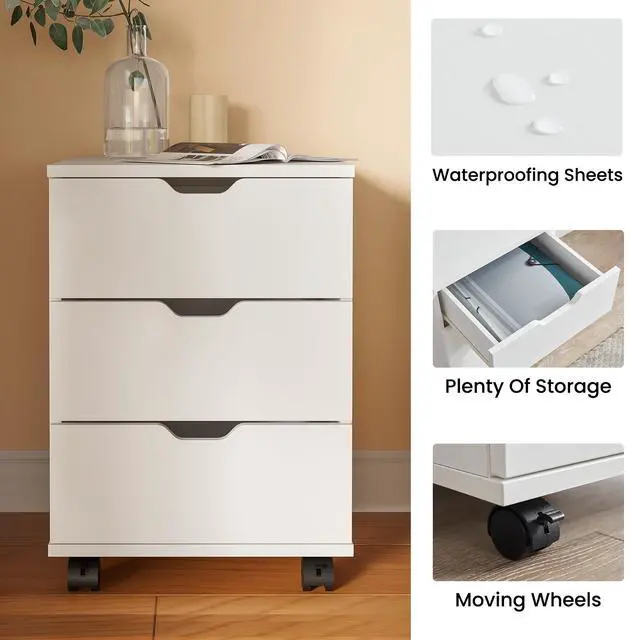 Alt view image 5 of 7 - 3-Drawer Vertical Filing Cabinet Rolling Wood Mobile File Cabinets Under Desk for Home Office with Casters (Fully Assembled)