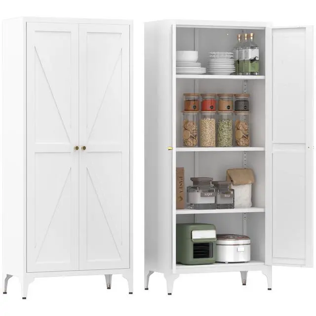 Alt view image 2 of 7 - Metal Adjustable 2 Doors Metal Storage Cabinet Kitchen Pantry Cabinet With Adjustable Shelves all Steel Cabinet Locker For Kitchen, Living Room, Dining Room And Office