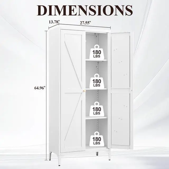 Alt view image 3 of 7 - Metal Adjustable 2 Doors Metal Storage Cabinet Kitchen Pantry Cabinet With Adjustable Shelves all Steel Cabinet Locker For Kitchen, Living Room, Dining Room And Office