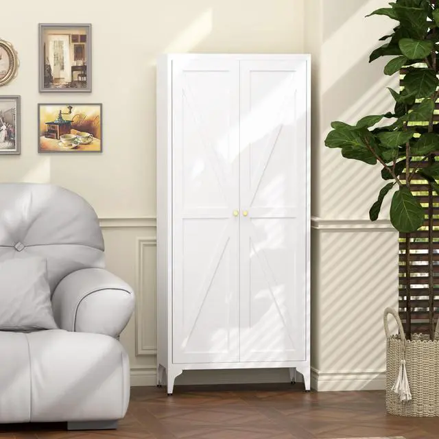 Alt view image 4 of 7 - Metal Adjustable 2 Doors Metal Storage Cabinet Kitchen Pantry Cabinet With Adjustable Shelves all Steel Cabinet Locker For Kitchen, Living Room, Dining Room And Office