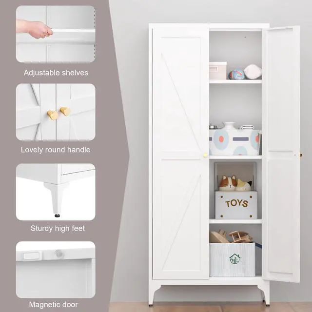 Alt view image 5 of 7 - Metal Adjustable 2 Doors Metal Storage Cabinet Kitchen Pantry Cabinet With Adjustable Shelves all Steel Cabinet Locker For Kitchen, Living Room, Dining Room And Office
