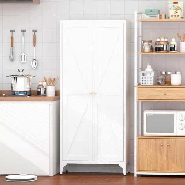 Alt view image 7 of 7 - Metal Adjustable 2 Doors Metal Storage Cabinet Kitchen Pantry Cabinet With Adjustable Shelves all Steel Cabinet Locker For Kitchen, Living Room, Dining Room And Office