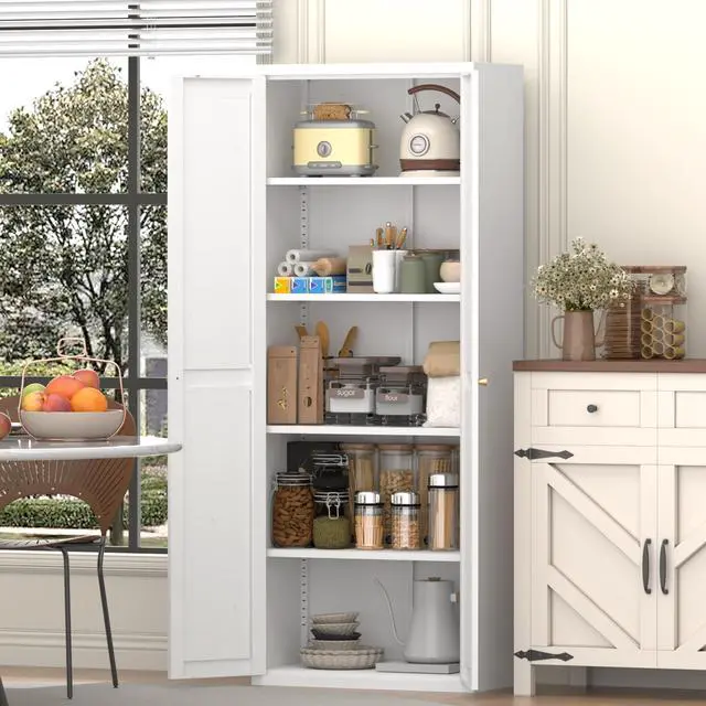 Alt view image 2 of 7 - Metal Adjustable 2 Doors Metal Storage Cabinet Kitchen Pantry Cabinet With Adjustable Shelves Tall Steel Cabinet Locker For Kitchen, Living Room, Dining Room And Office