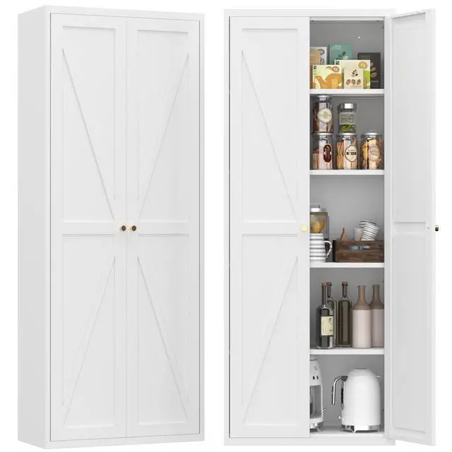 Alt view image 7 of 7 - Metal Adjustable 2 Doors Metal Storage Cabinet Kitchen Pantry Cabinet With Adjustable Shelves Tall Steel Cabinet Locker For Kitchen, Living Room, Dining Room And Office
