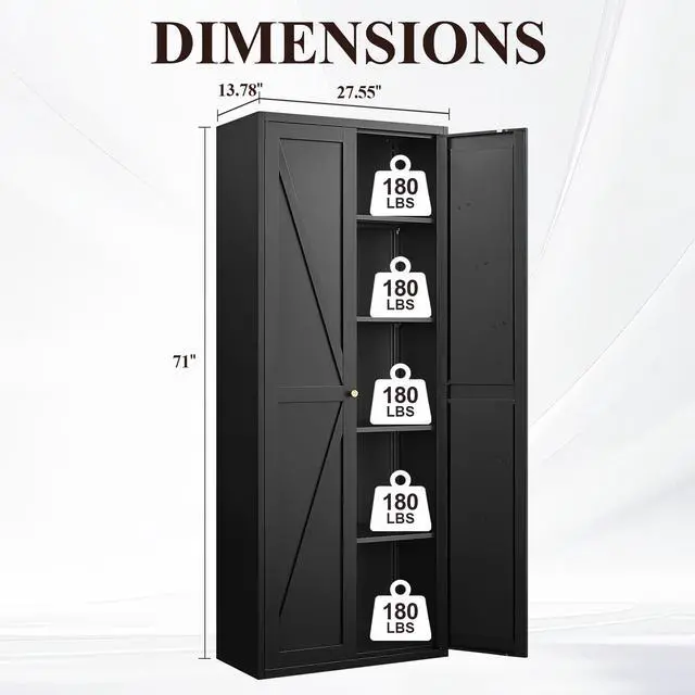 Alt view image 3 of 7 - 2 Doors Metal Storage Cabinet Kitchen Pantry Cabinet With Adjustable Shelves Tall Steel Cabinet Locker For Kitchen, Living Room, Dining Room And Office