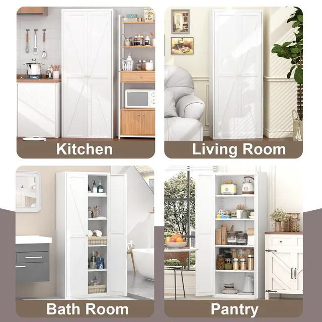 Alt view image 6 of 7 - Metal Adjustable 2 Doors Metal Storage Cabinet Kitchen Pantry Cabinet With Adjustable Shelves Tall Steel Cabinet Locker For Kitchen, Living Room, Dining Room And Office