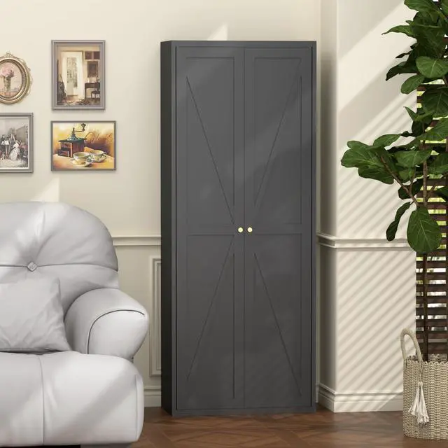 Alt view image 7 of 7 - 2 Doors Metal Storage Cabinet Kitchen Pantry Cabinet With Adjustable Shelves Tall Steel Cabinet Locker For Kitchen, Living Room, Dining Room And Office