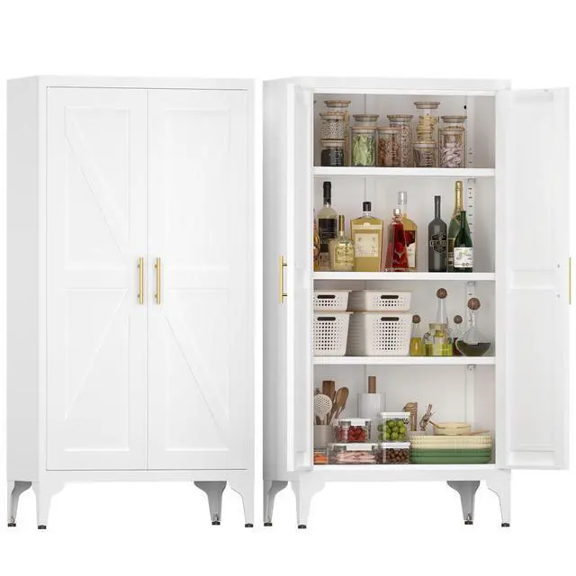 Alt view image 2 of 7 - Metal Adjustable 2 Doors Metal Storage Cabinet Kitchen Pantry Cabinet With Adjustable Shelves all Steel Cabinet Locker For Kitchen, Living Room, Dining Room And Office