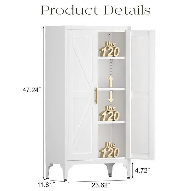 Alt view image 3 of 7 - Metal Adjustable 2 Doors Metal Storage Cabinet Kitchen Pantry Cabinet With Adjustable Shelves all Steel Cabinet Locker For Kitchen, Living Room, Dining Room And Office
