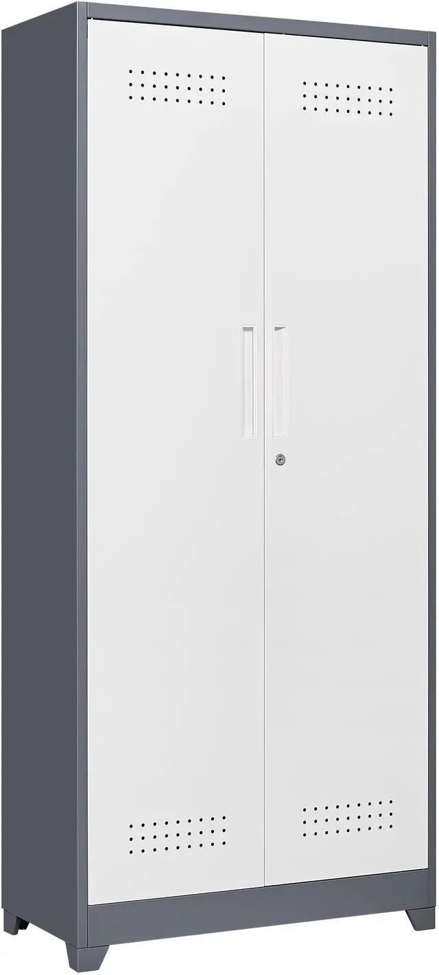 Main image of Gray Metal Lockers, Cleaning Tool Cabinets With Locking Doors, High Broom Tool Storage Cabinets, Adjustable Shelves, Large Cabinets For Kitchens, Offices, Shops.(72 Inches)