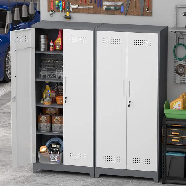 Alt view image 4 of 7 - Gray Metal Lockers, Cleaning Tool Cabinets With Locking Doors, High Broom Tool Storage Cabinets, Adjustable Shelves, Large Cabinets For Kitchens, Offices, Shops.(72 Inches)