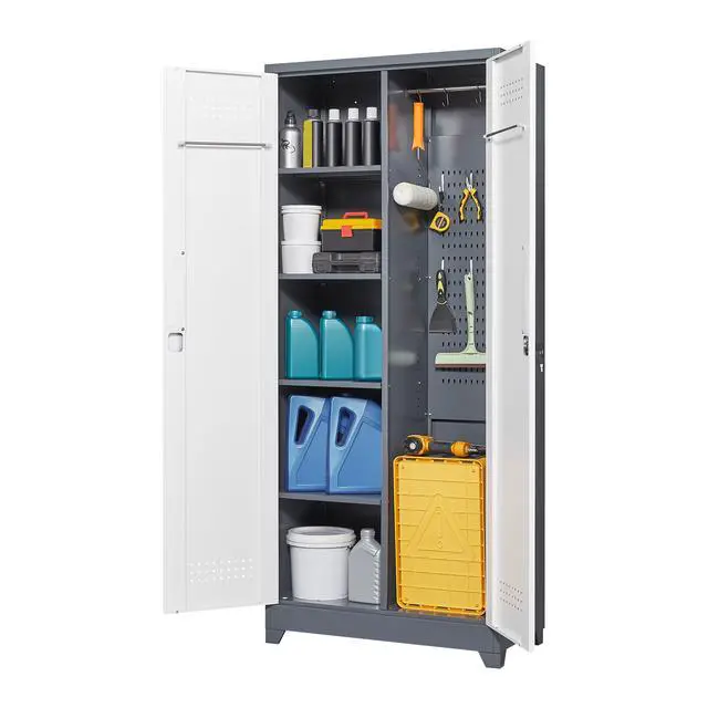 Alt view image 7 of 7 - Gray Metal Lockers, Cleaning Tool Cabinets With Locking Doors, High Broom Tool Storage Cabinets, Adjustable Shelves, Large Cabinets For Kitchens, Offices, Shops.(72 Inches)