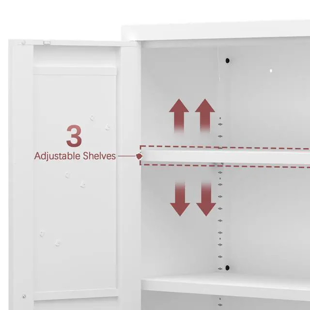Alt view image 4 of 7 - Metal Adjustable 2 Doors Metal Storage Cabinet Kitchen Pantry Cabinet With Adjustable Shelves all Steel Cabinet Locker For Kitchen, Living Room, Dining Room And Office