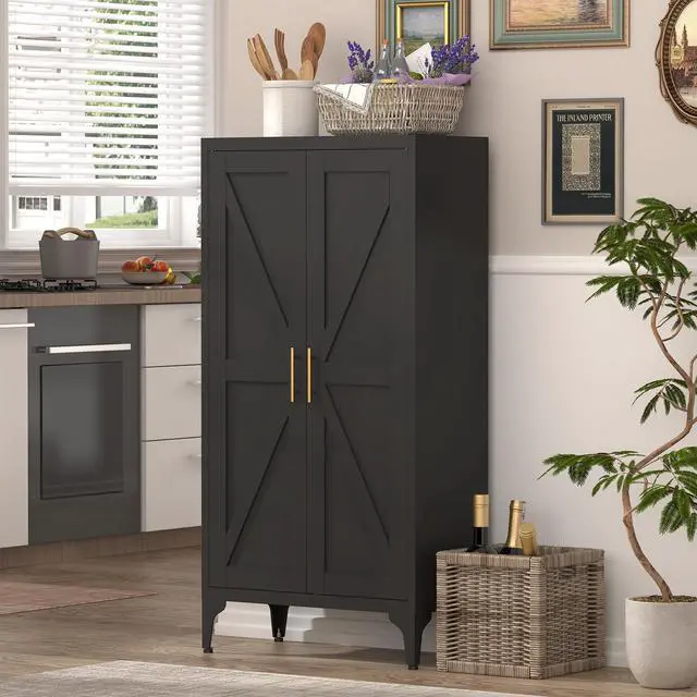 Main image of Metal Adjustable 2 Doors Metal Storage Cabinet Kitchen Pantry Cabinet With Adjustable Shelves all Steel Cabinet Locker For Kitchen, Living Room, Dining Room And Office